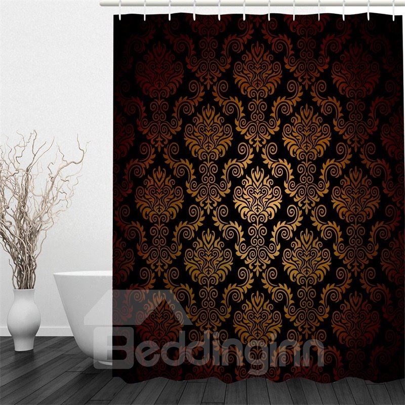 3D Brown Pattern Vintage Style Polyester Waterproof Antibacterial and Eco-friendly Shower Curtain