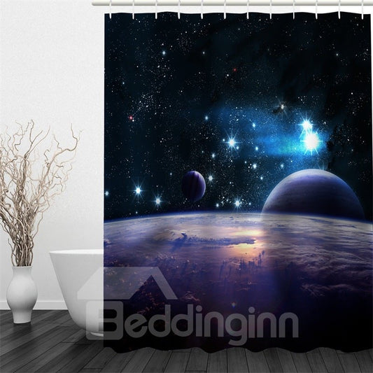 3D Galaxy and Planets Pattern Polyester Waterproof Antibacterial and Eco-friendly Shower Curtain