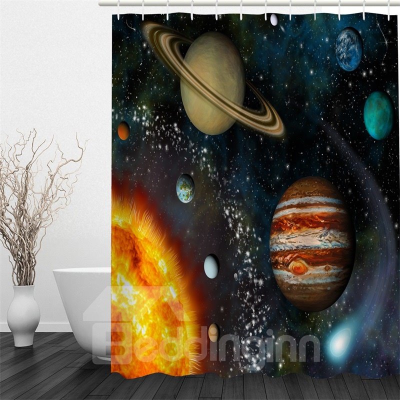 3D Operating Planets Printed Polyester Waterproof and Eco-friendly Shower Curtain