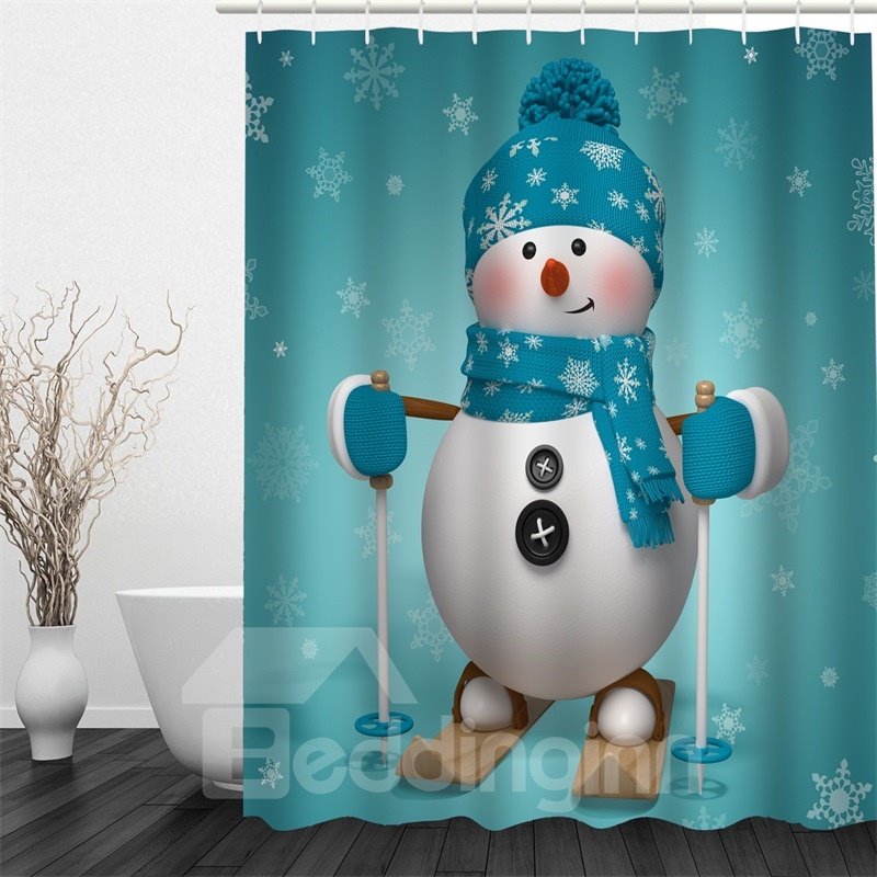 Wasserdichter und umweltfreundlicher Duschvorhang aus Polyester mit 3D-Motiv „Snowy Kid“.
