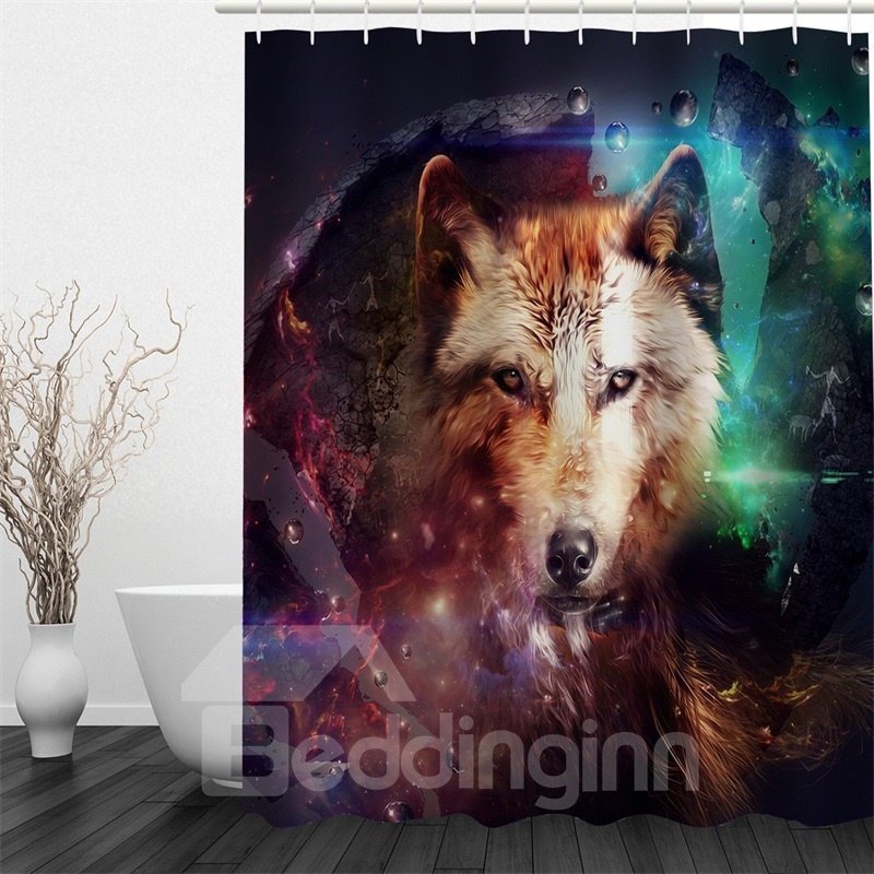 3D Wolf in Colored Hue Polyester Waterproof and Eco-friendly Shower Curtain