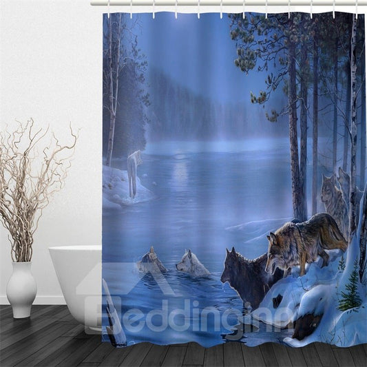 3D Wolves Printed Polyester Waterproof and Eco-friendly Shower Curtain