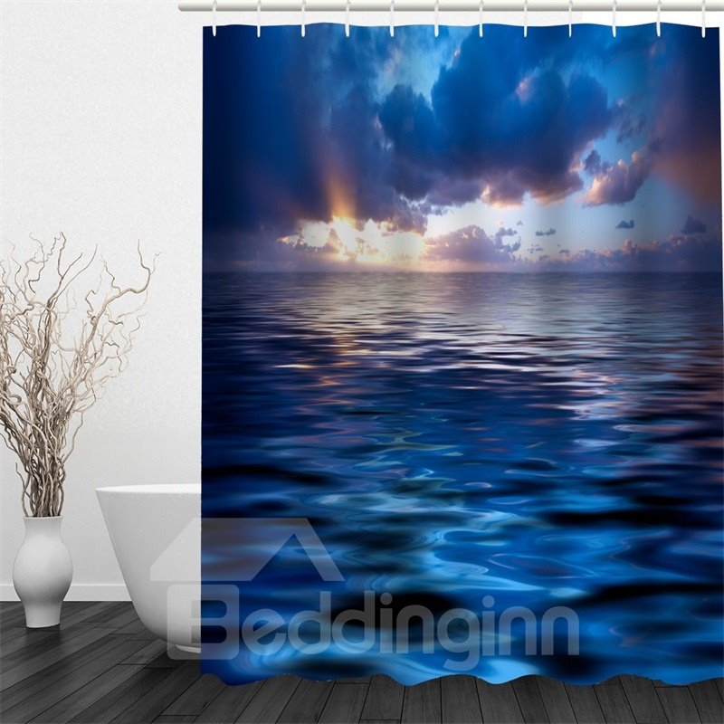 Wasserdichter, schimmelfester und umweltfreundlicher Duschvorhang aus bedrucktem Polyester mit blauem Meeresmotiv