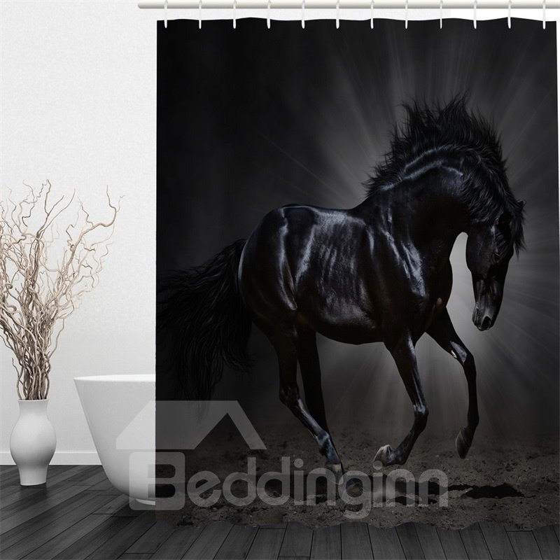 3D Black Unicorn Pattern Polyester Waterproof Antibacterial and Eco-friendly Shower Curtain