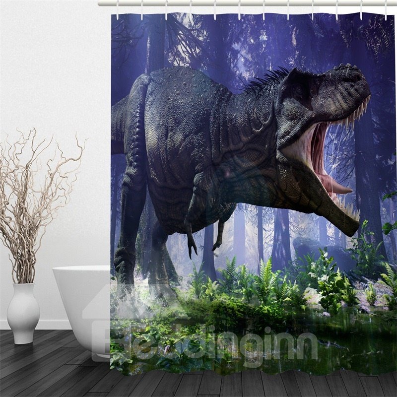 3D Roaring Dinosaur Pattern Polyester Waterproof Antibacterial and Eco-friendly Shower Curtain