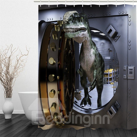3D Dinosaur through Door Printed Polyester Waterproof Antibacterial and Eco-friendly Shower Curtain