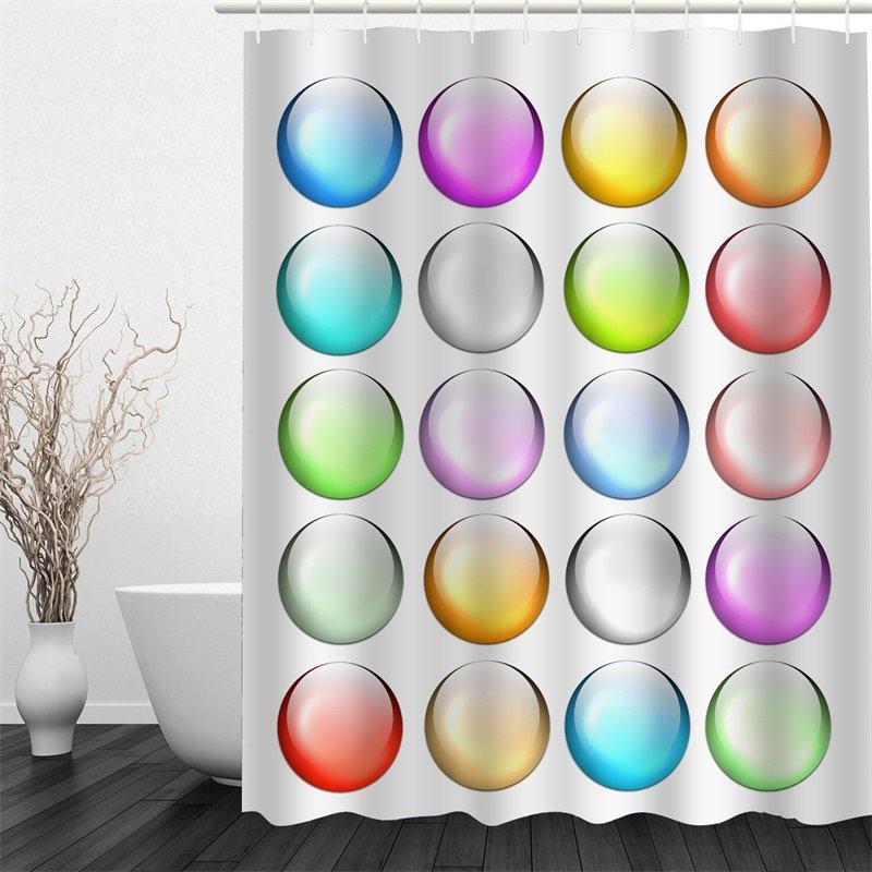 3D Colored Balls Pattern Polyester Waterproof Antibacterial and Eco-friendly Shower Curtain