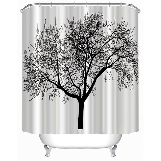 3D Black Tree on White Background Polyester Waterproof Antibacterial and Eco-friendly Shower Curtain