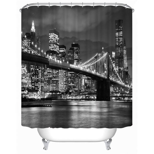 Puente 3D en poliéster con luz nocturna, impermeable, antibacteriano y respetuoso con el medio ambiente, cortina de ducha gris