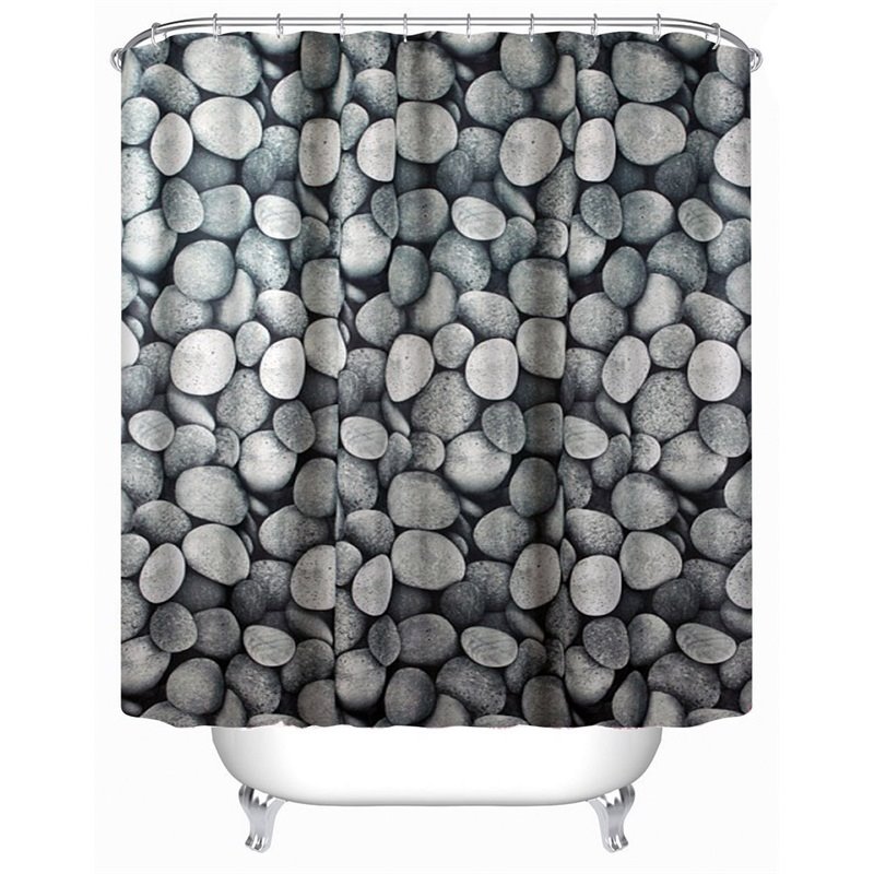 3D Grey Stones Printed Polyester Waterproof Antibacterial and Eco-friendly Shower Curtain