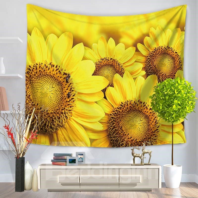 Yellow Blooming Sunflowers Pattern Decorative Hanging Wall Tapestry