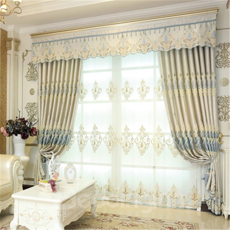 Decorative and Blackout Thick Polyester Noble and Elegant Style 2 Panels Sheer Curtain