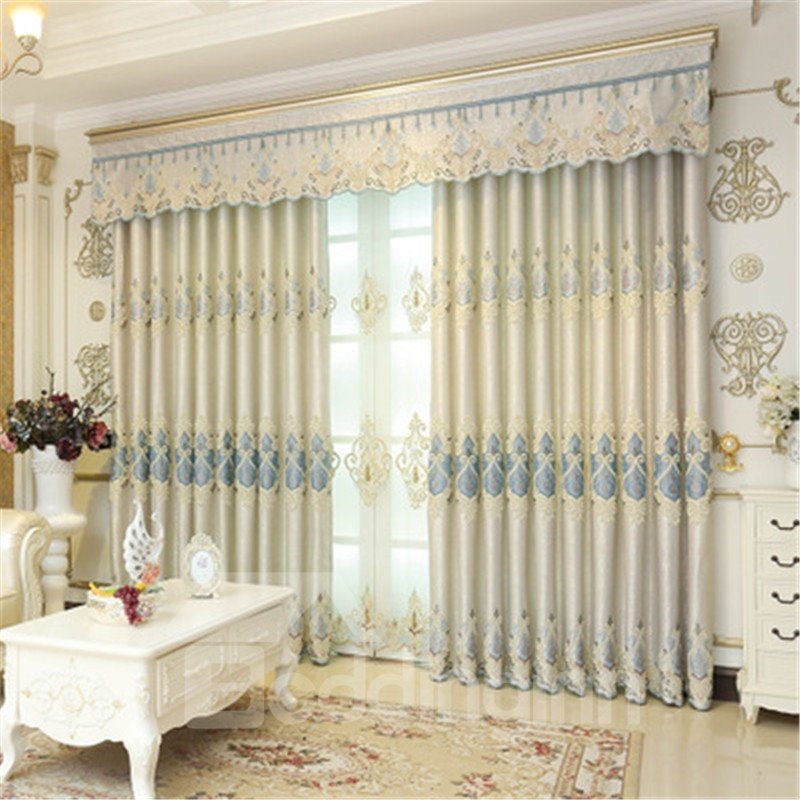 Noble Beige Color with Classical Damask Patterns Decorative and Shading Curtain