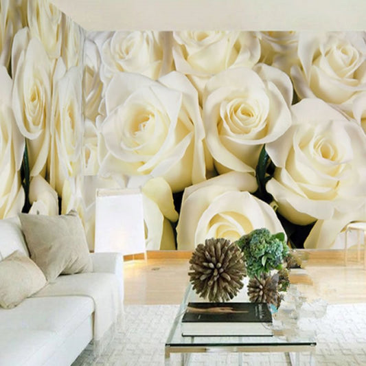 Mural de pared ecológico, impermeable y resistente con estampado de rosas beige en 3D