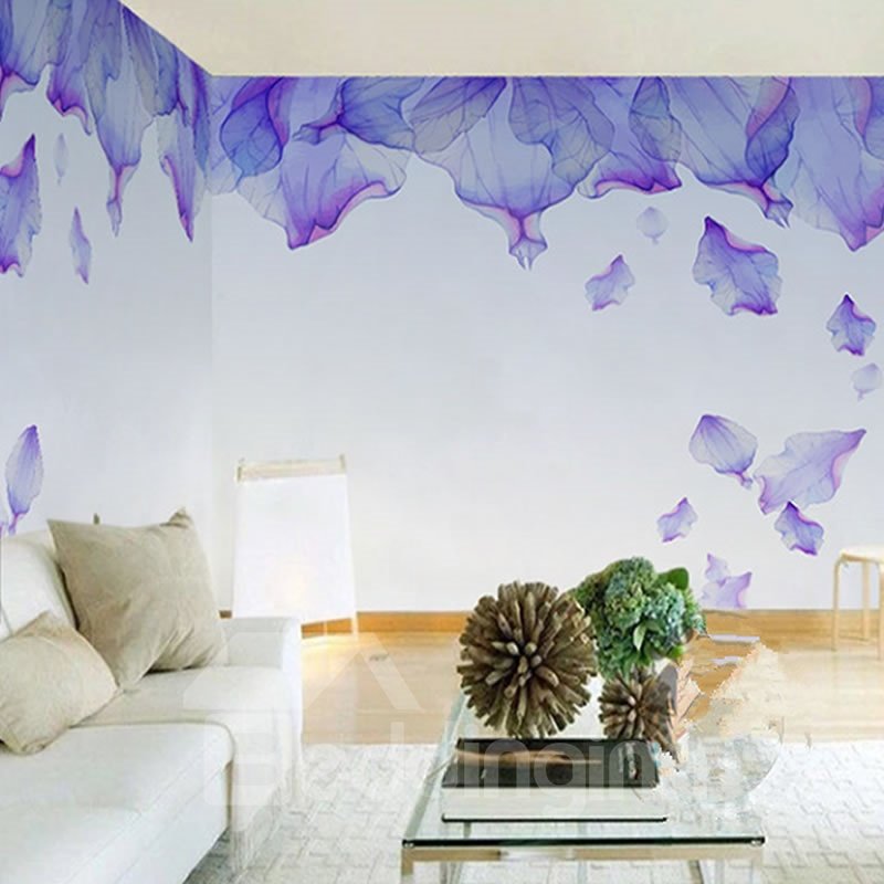 3D Falling Purple Petals Painting PVC Sturdy Waterproof and Eco-friendly Wall Mural