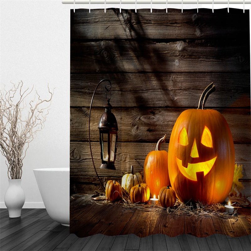 3D Halloween Jack-o-Lanterns Printed Polyester Waterproof Antibacterial and Eco-friendly Shower Curtain