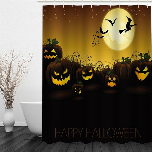 3D-Halloween-Jack-o-Lanterns-Mond-Polyester-wasserdichter, antibakterieller und umweltfreundlicher Duschvorhang
