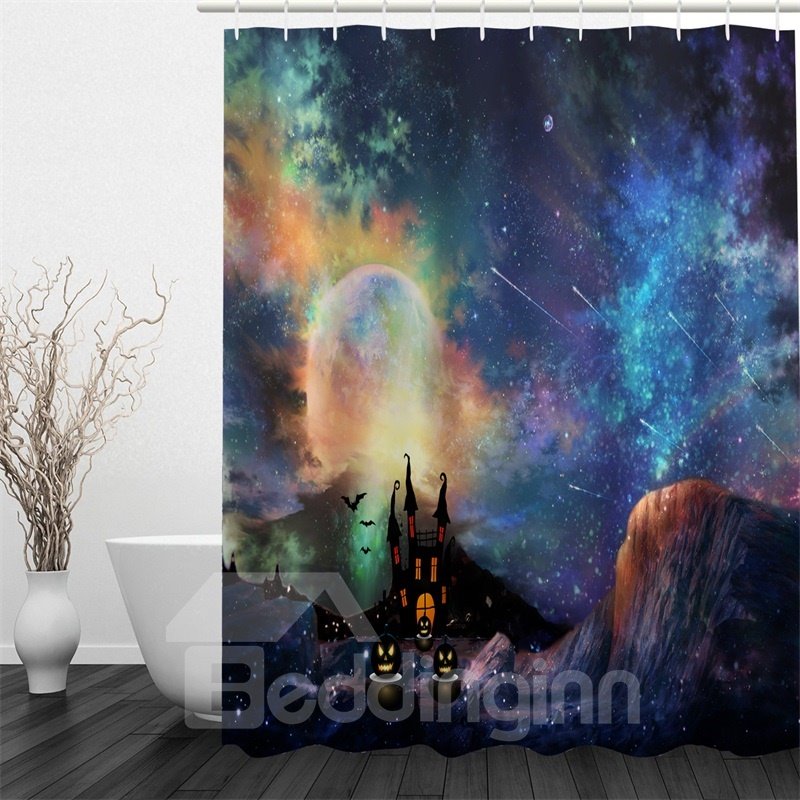 3D Halloween Galaxy Printed Polyester Waterproof Antibacterial and Eco-friendly Shower Curtain