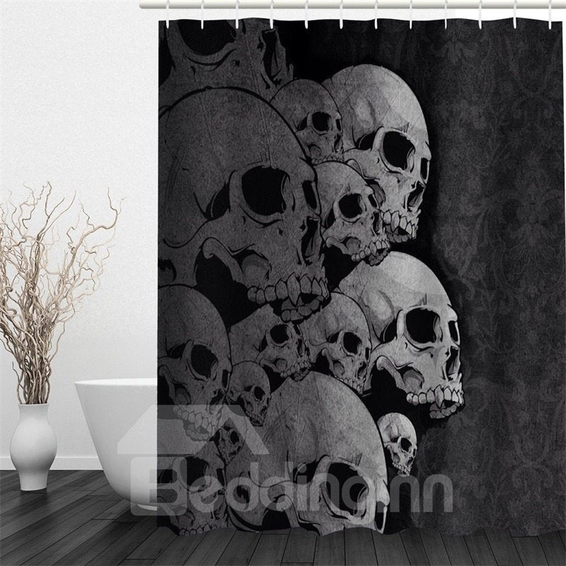 3D Skulls Polyester Waterproof Antibacterial and Eco-friendly Black Shower Curtain