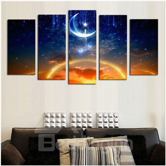 Sunset and Moonsky Hanging 5-piece Canvas Waterproof and Eco-friendly Non-framed Prints