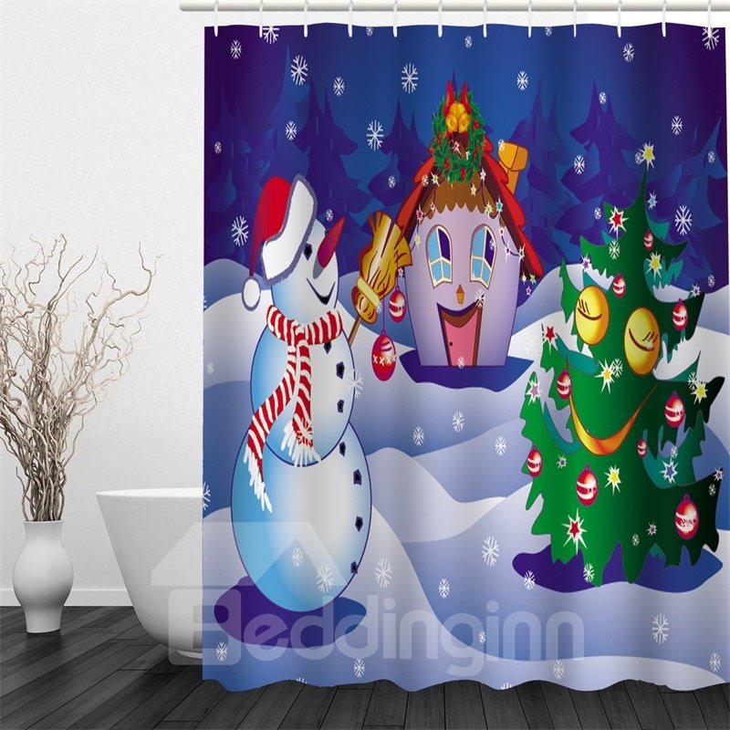 3D Christmas Tree Snowman Polyester Waterproof Antibacterial and Eco-friendly Shower Curtain