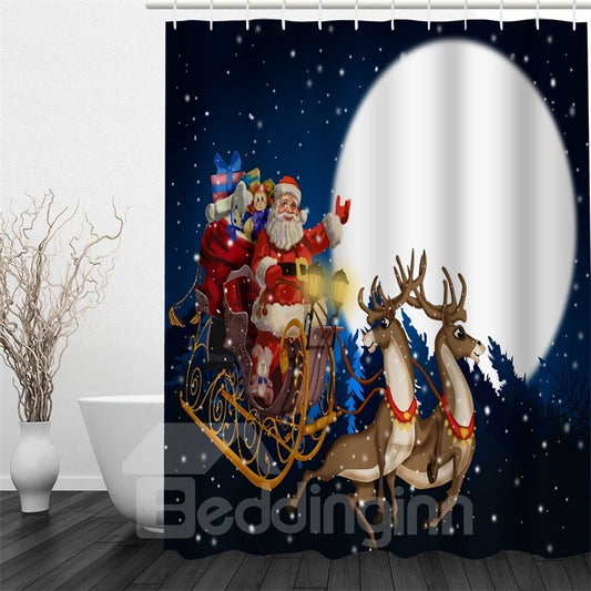 3D Christmas Father Deer Presents Moon Polyester Waterproof Antibacterial Eco-friendly Shower Curtain