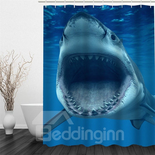 3D Shark in Blue Sea Polyester Waterproof Antibacterial and Eco-friendly Shower Curtain