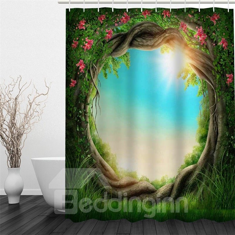 3D Green Branches Twist Polyester Waterproof Antibacterial and Eco-friendly Shower Curtain