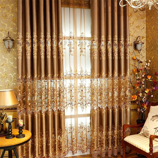 Hochwertiger, ausgehöhlter, bestickter Damast-Vorhang aus Chenille im hochwertigen und eleganten europäischen Stil