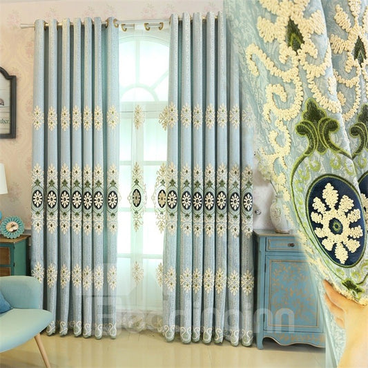 Light Blue High Quality Chenille 2 Pieces Decorative and Breathable Living Room Drapes