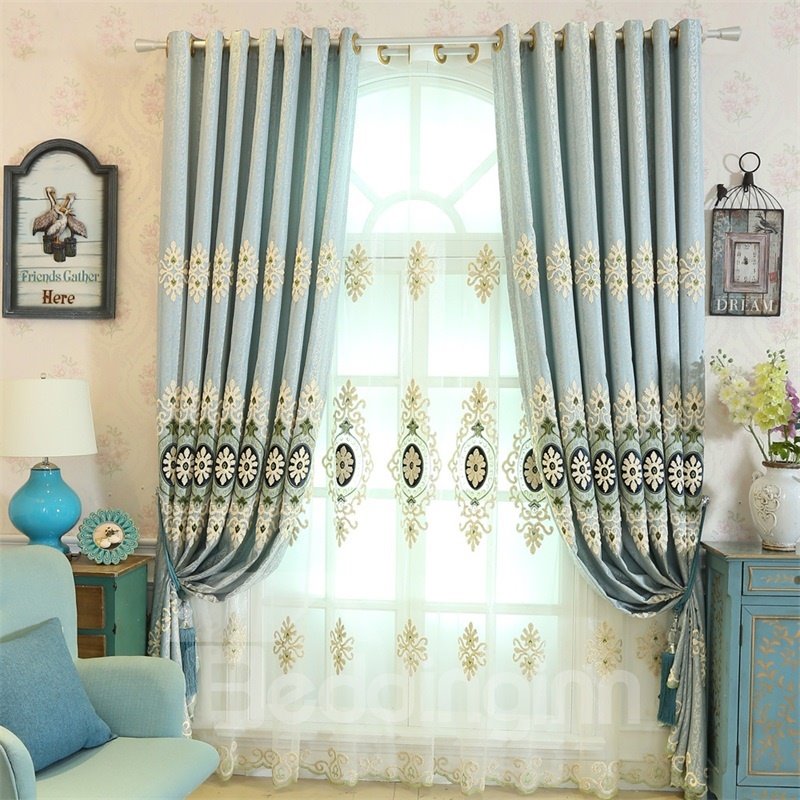 Light Blue High Quality Polyester 2 Pieces Decorative and Breathable Sheer Drapes