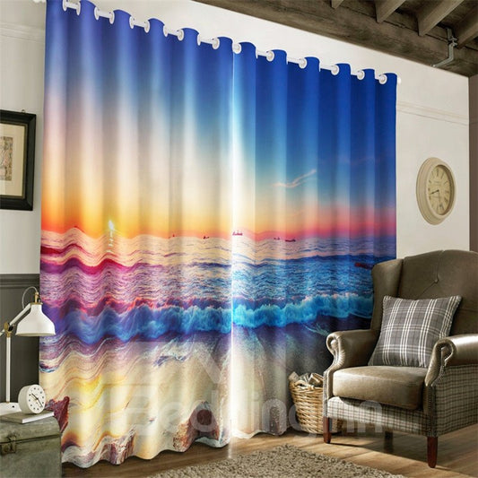 3D-Fenstervorhang mit abgehacktem Meerwasser und warmem Sonnenlicht, bedruckt für Wohnzimmer und Schlafzimmer