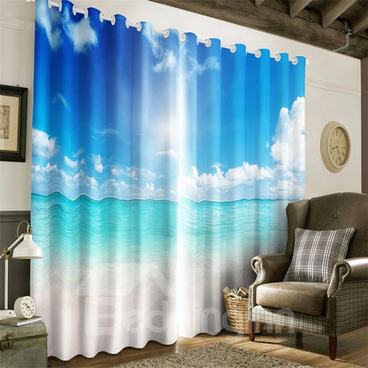 3D Clean Seas and Blue Sky Printed Fresh Style Beautiful Natural Style Heat Insulation Drapes