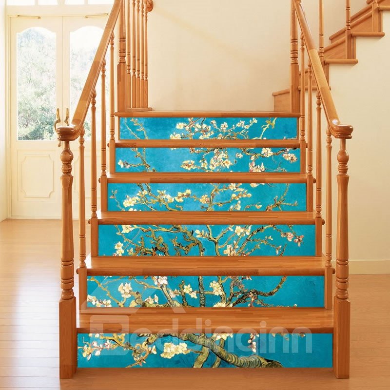3D Floral Tree 6-Piece PVC Waterproof Eco-friendly Self-Adhesive Stair Mural