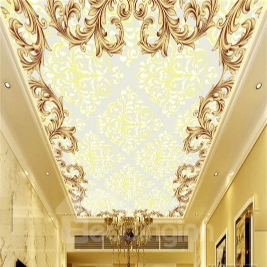 3D Golden Floral Pattern Waterproof Durable Eco-friendly Self-Adhesive Ceiling Murals