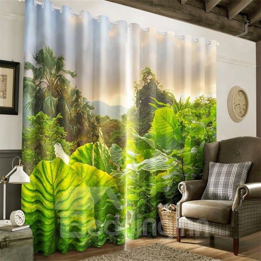 Üppiger, subtropischer Regenwald-Aufdruck, natürliche Schönheit, dekorativer Vorhang für Wohnzimmer und Schlafzimmer