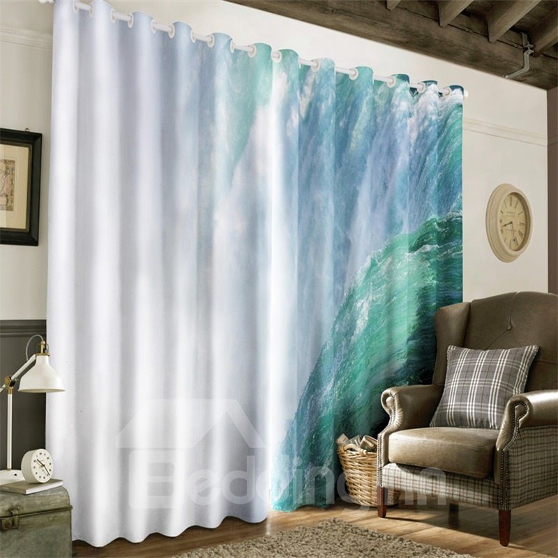 3D Rolling Waving Seas Printed Natural Power Printed 2 Panels Decorative Custom Curtain