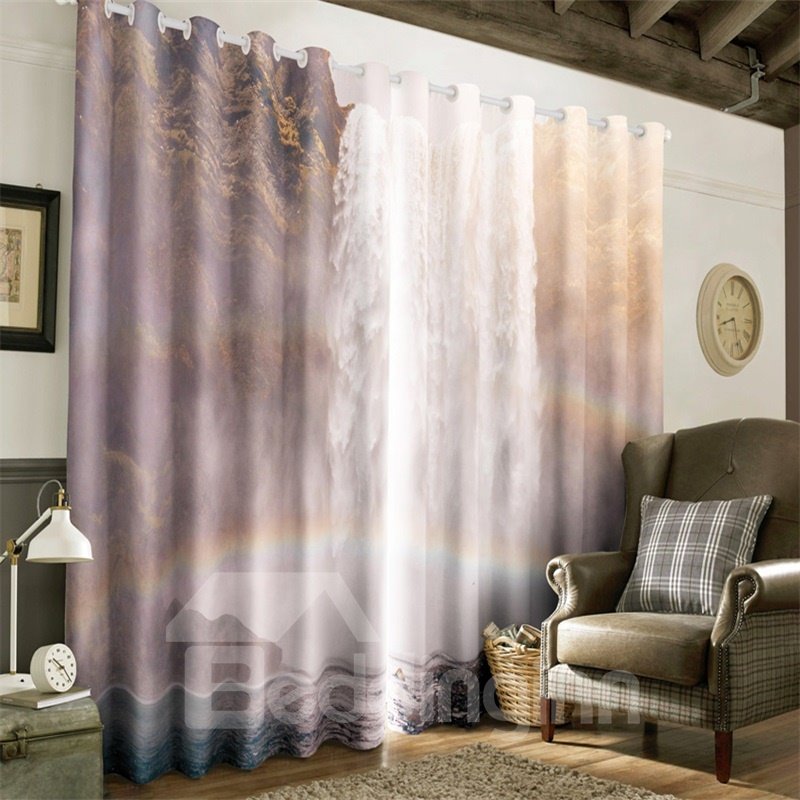 3D Flying Straight Waterfalls and Rainbow Printed Natural Beauty Thermal Insulation Drape