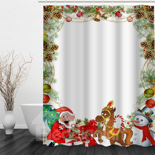 3D-Duschvorhang mit Weihnachtsmann-Geschenken, Hirsch, Polyester, wasserdicht, antibakteriell und umweltfreundlich