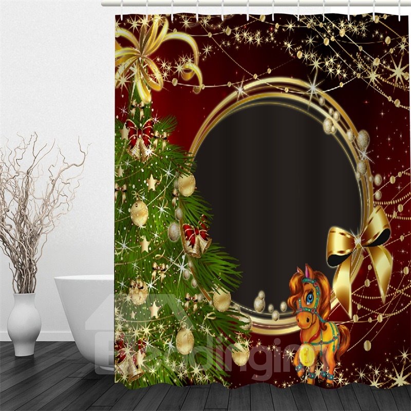 3D Christmas Tree Pattern Polyester Waterproof Antibacterial and Eco-friendly Shower Curtain
