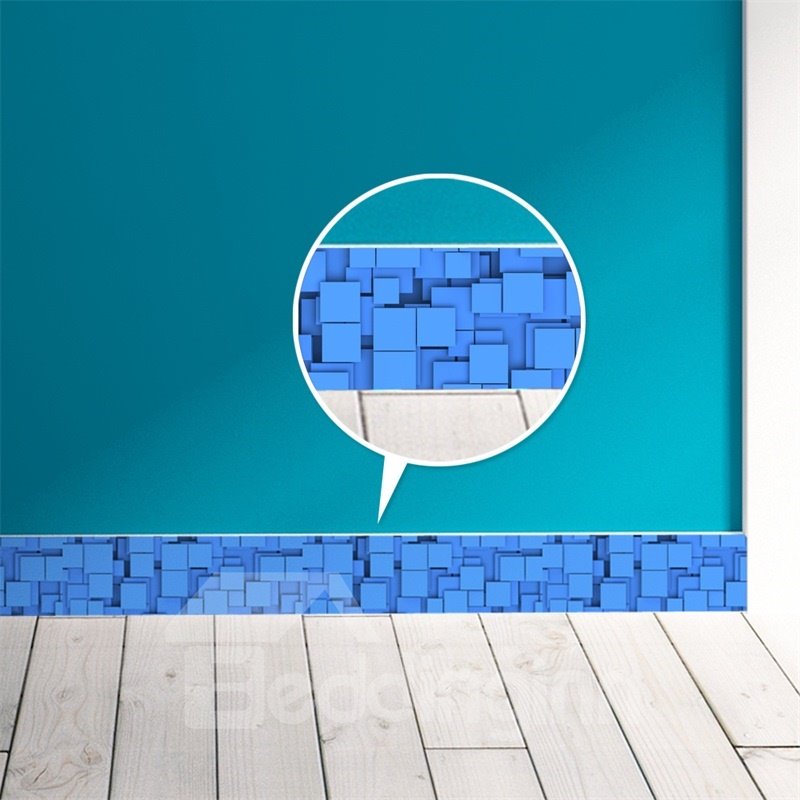 3D Blue Plaids Printed PVC Waterproof Eco-friendly Self-Adhesive Wall Stickers