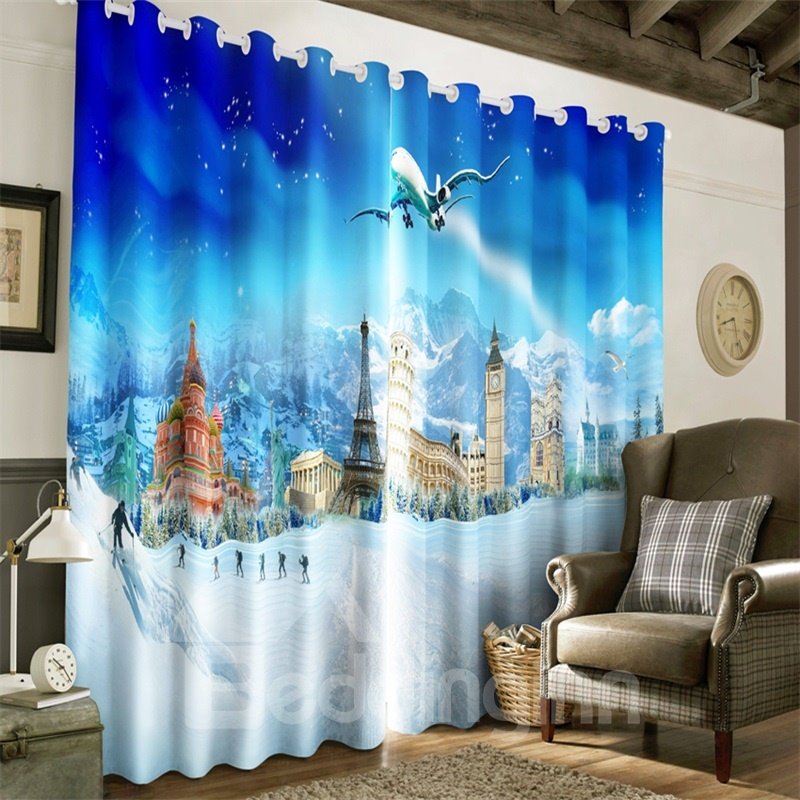 3D Ice Mountains and Wonderful Castles Printed 2 Panels Custom Living Room Curtain