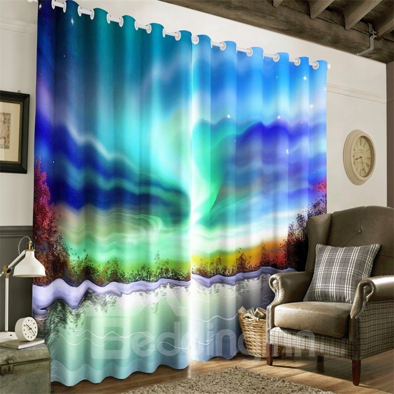 3D Dreamy Natural Scenery Printed 2 Panels Custom Bedroom and Living Room Curtain