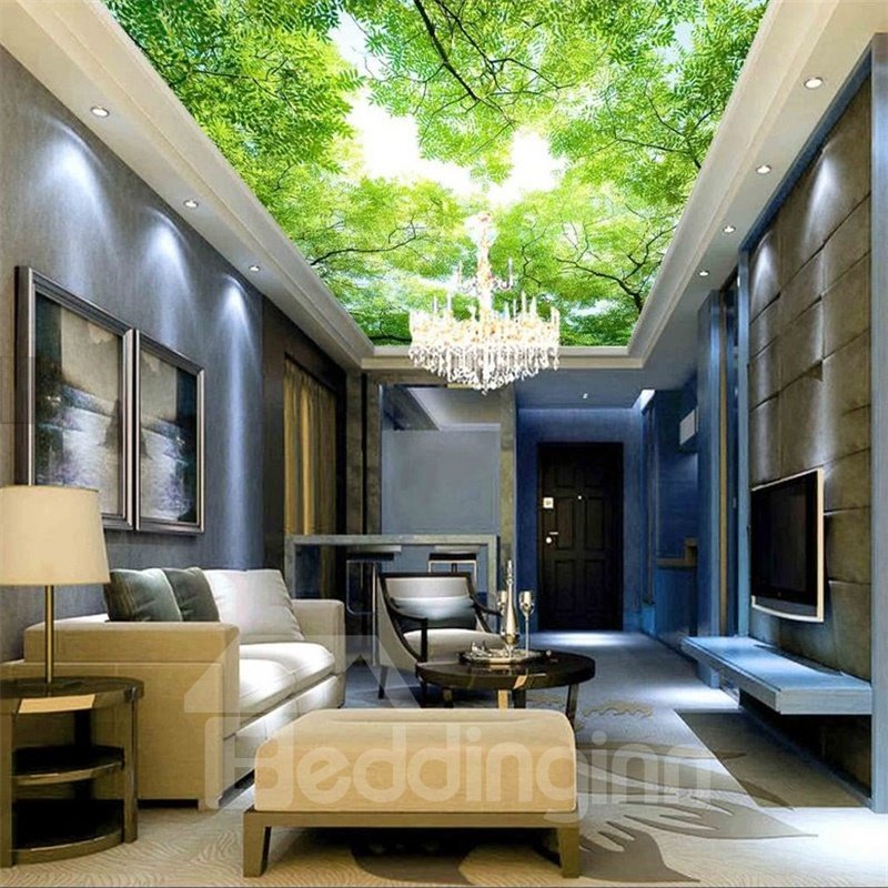 Murales de techo autoadhesivos ecológicos, resistentes, impermeables, con patrón de árboles verdes en 3D