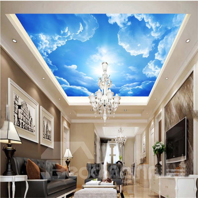 3D Blue Sky Clouds PVC Waterproof Sturdy Eco-friendly Self-Adhesive Ceiling Murals
