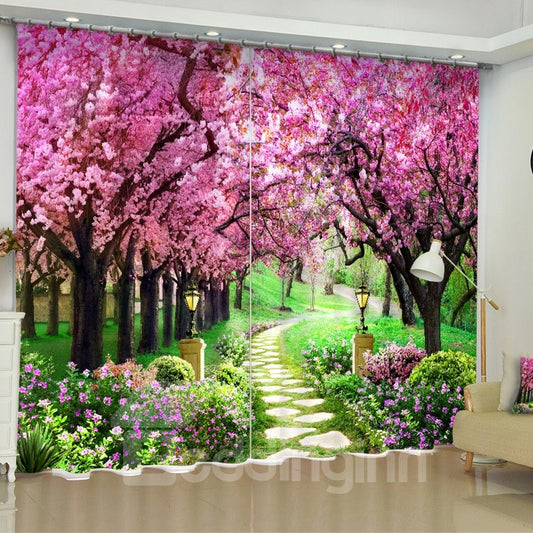 Cortina personalizada romántica y decorativa con estampado de flores de melocotón rosa en 3D, 2 paneles