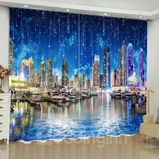 Romantischer und moderner 2-teiliger individueller Wohnzimmervorhang „Night Beauty“ mit City-Print
