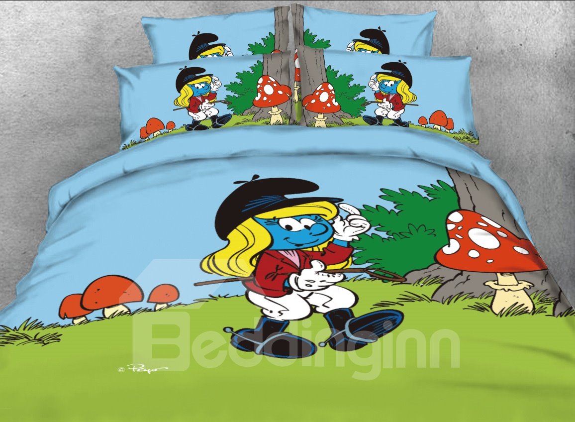 Smurfette in the Wild with Mushrooms 4-Piece Bedding Sets/Duvet Covers