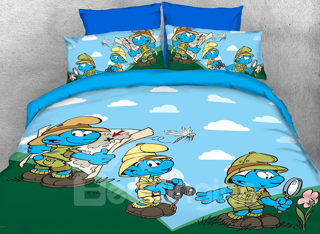 Nature Watcher Pitufos y libélula Juegos de cama/fundas nórdicas de 4 piezas