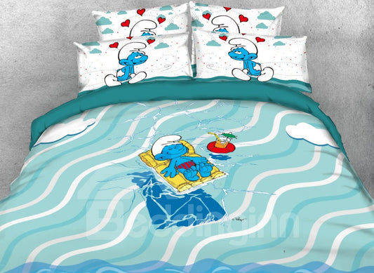 Smurf Sunbathing Beach Holiday Printed 4-Piece Bedding Sets/Duvet Covers